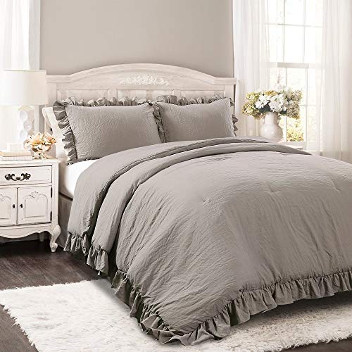 Image of Lush Decor Reyna Ruffle Comforter Set - 3 Piece Cozy Ruffled Bedding Set - Timeless Elegance and Comfort for Dorm Room - Full / Queen, White