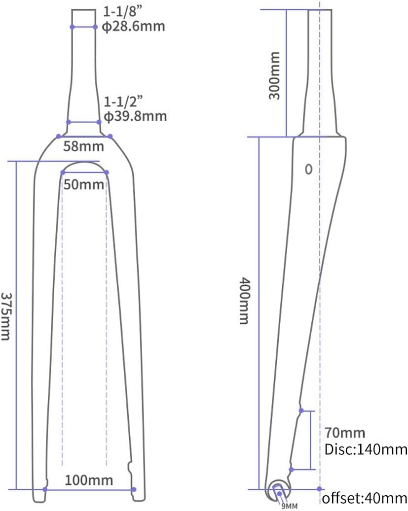 Gravel Bikes Rigid Forks 700C Road Bikes Fork 1-1/2" Tapered Full Carbon Bike Front Forks Disc Brake Bike Hard Fork 12 * 100mm Thru Axle 9 * 100MM Quick Release(QR)