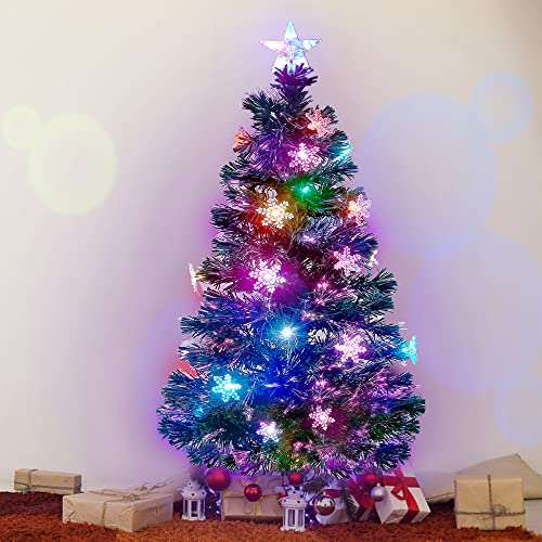 Prsildan 3 Ft Artificial Christmas Tree, Pre-Lit Optical Fiber Xmas Trees With Multicolor Led Lights, Snowflakes & Top Star, Lighted Christmas Tree Holiday Home Decor #TOP6