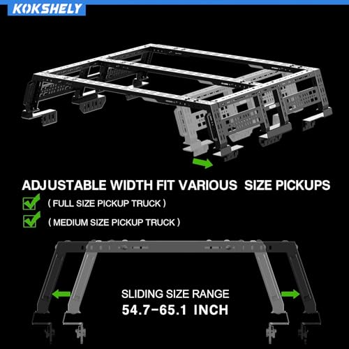 Image of Overland Truck Bed Rack for Full-Size & Mid-Size Trucks /Adjustable Truck Cargo Carrier /Tacoma Bed Rack, Fit for Tundra, Ram 1500 & HD, F-Series, Ranger, Silverado, Titan & XD,Gladiator