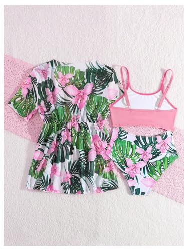 WDIRARA Girl's Tropical Floral Print 2 Piece Swimsuit Cut Out One-Piece Bathing Suit with Cover Up Kimono2