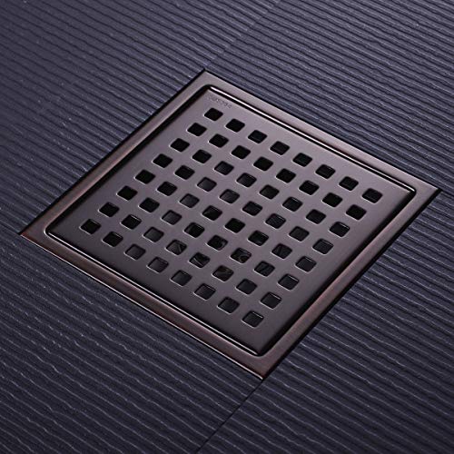 Orhemus Square Shower Floor Drain with Removable Cover Grid Grate 6 inch Long, SUS 304 Stainless Steel Brushed Bronze Finish