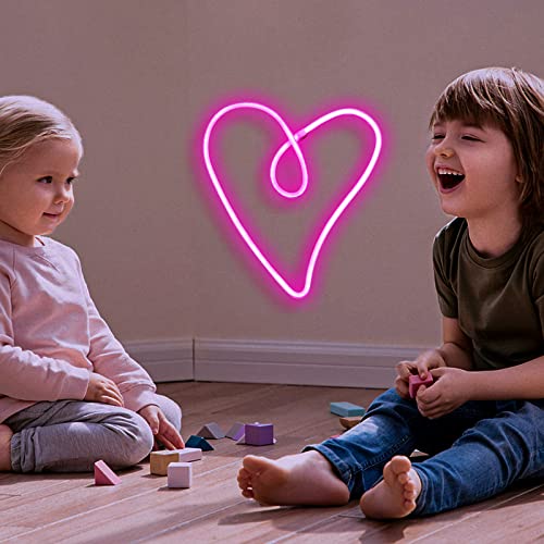 Image of ENUOLI Love Heart Neon Signs Pink Heart LED Night Light for Wall Decor Gift | Battery /USB Operated Love Neon Lights Retro Lamp Heart Night Lights for Valentine,Party,Wedding,Christmas,Bar Art Dorm Decor