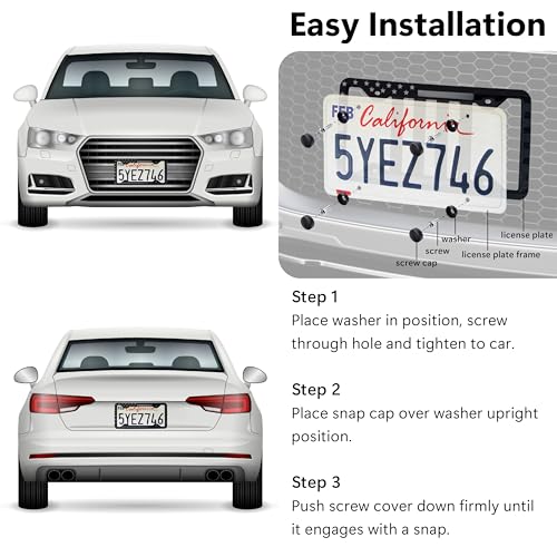 2 PCS Silicone License Plate Frame, Black American Flag License Plate Frame, Rubber Licence Plate Holder, 3D Stars and Stripes USA Flag Front Rear License Plate Covers Frames for Car, Truck and SUV