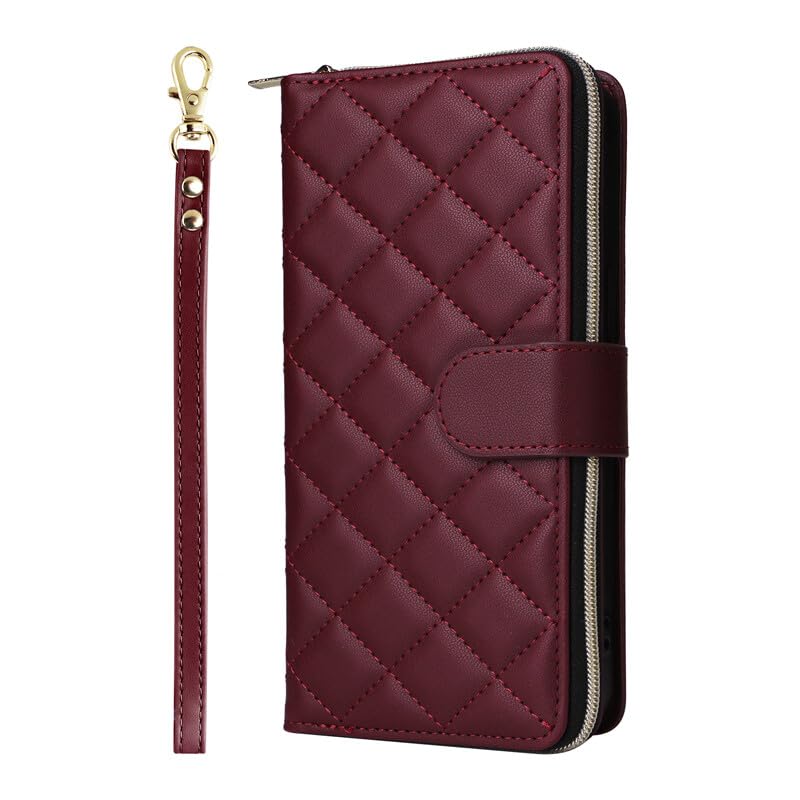 Housse cuir iPhone 16 Plus rouge clapet magnétique finitions premium