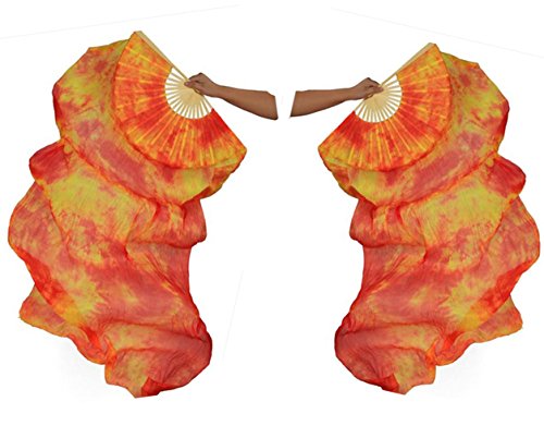 DEMON BABY 2020 Professional Colorful Fire Tie-Dyed Dance Fans Silk Bamboo Flame Belly