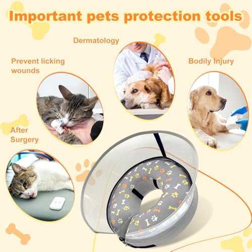 Image of Dog Cone Collar with Enhanced Anti-Licking, Inflatable Dog Cone After Surgery, Adjustable Size with Soft Padding for Small Medium Large Dogs - M+