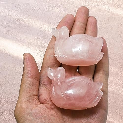 Image of Mandarin Ducks Pair for Love - Rose Quartz Crystal Ducks for Vastu, Pooja, Meditation, Yoga and Room Office Home Decor (150-200 Gram, Rose Quartz)