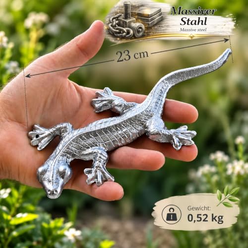 UHRIG Żeliwny gekon 23 cm – dekoracja ogrodowa i ścienna Kolor: chrom