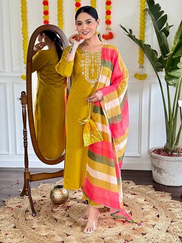 Image of Shiv Textiles Chanderi Solid Regular Kurta Sets for Women (JDA-ZIA-MUSTURD-S