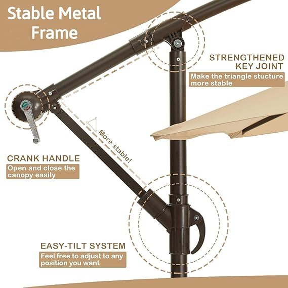 Image of Hukimoyo 10Ft Diameter Large Outdoor Patio Cantilever Offset Umbrella with Base Stand, Waterproof Heavy Duty Garden Parasol Sun Shade Canopy, Side Pole Umbrella for Backyard, Poolside, Deck, Lawn, Terrace, Cafe.