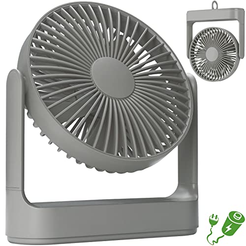 Campingventilator kabellos, wiederaufladbar, 4 Geschwindigkeiten, leiser Wandmontageventilator, 270° Kopfdrehung, batteriebetrieben, tragbarer USB-Desktop-Ventilator für Büro, Angeln, Reisen (grau) Cover