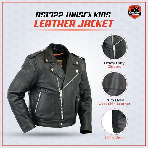 Daniel Smart Boys Leather Jacket Premium Kids Motorcycle Jacket with Unique Plain Sides Design and Multiple Pockets2