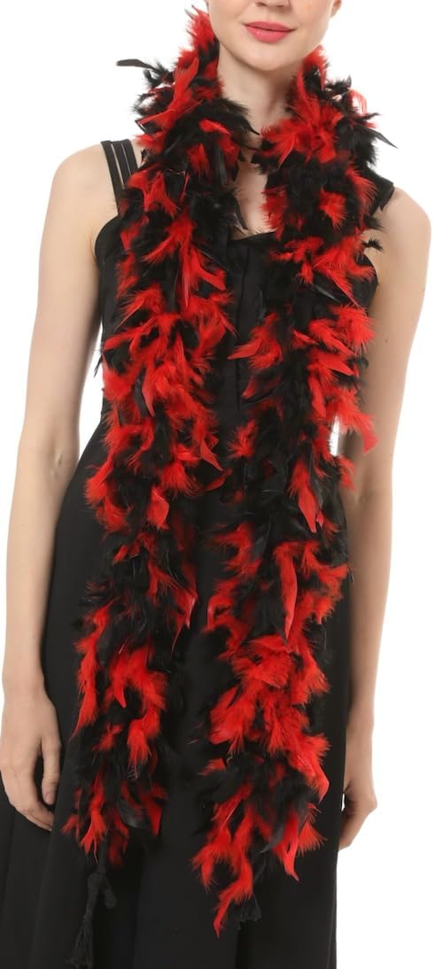 Red w/Black Mix 80 Gram, 2 yards Long Turkey Chandelle Feather, Great for Party, Wedding, Halloween Costume, Christmas Tree Decoration (Red w/black mix) - Image 2