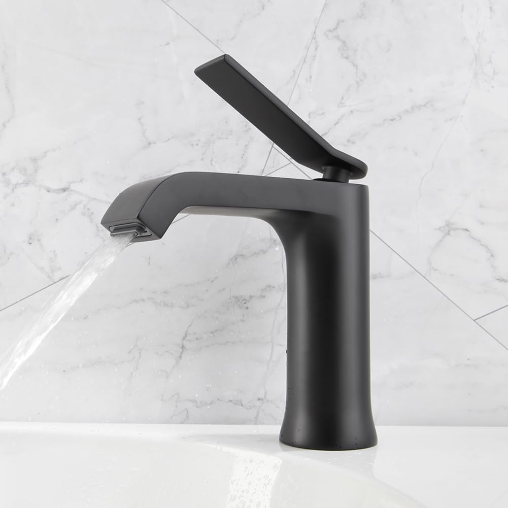 POP SANITARYWARE Matte Black Waterfall Bathroom Sink Faucet for 1 Hole ...