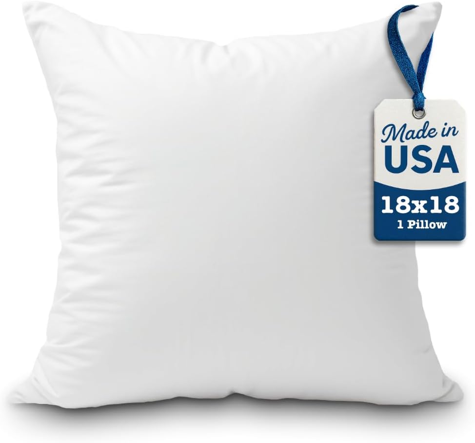 Foamily Throw Pillows Insert 18 x 18 Inches Hypoallergenic, Made in USA - Decorative Couch, Bed Pillow - Amazon product rated Grade A