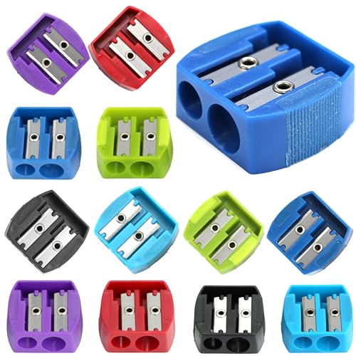 Iconikal 12-Pack Manual Pencil Sharpener, Rubber Grip, Dual Holes for Standard & Jumbo Pencils, 6 Vibrant Colors, School & Office Supplies, Bulk Pack