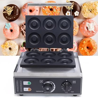 Donut Maker, 1400W Kommerziell Elektrische Donutmaker Mini Runde Geformte Donut Baker Antihaftbeschichtung für 6 Donuts, Time & Temp Control, 33 x 27 x 23cm