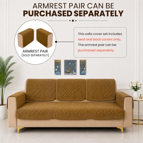 Image of Homerz Premium Petal Charm Sofa Cover | Embossed Floral Pattern | Soft Touch, Anti-Dust & Easy Wash Fabric Cloth, Washable and Durable (Mustard, 6(3+2+1) Seater, Seat Cover with Backrest)