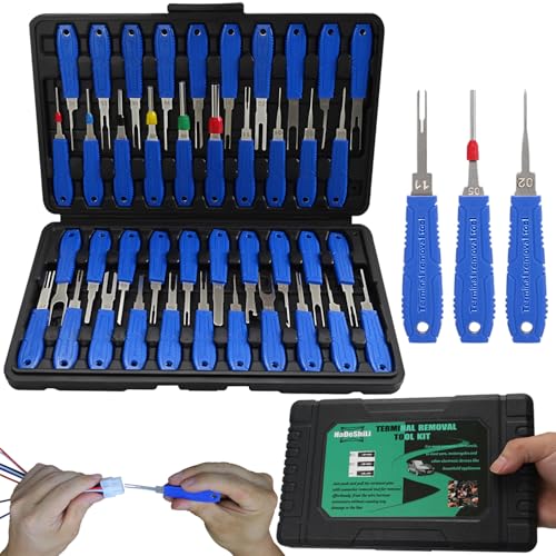 XLWJBES Terminal Removal Tool Kit - 41pcs Electrical Pin Removal Tools Automotive Depinning Tool Kit with Blow-Molded Case for Most Connector, Blue