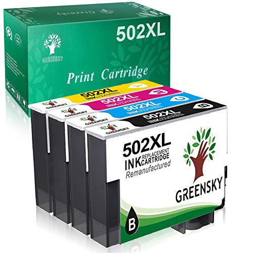 GREENSKY Cartucce d'inchiostro di ricambio Epson 502XL compatibili con Epson WorkForce WF-2860DWF,WF-2865DWF, Epson Expression Home XP-5100,Stampante XP-5105(1 nero, 1 ciano, 1 magenta, 1 giallo)