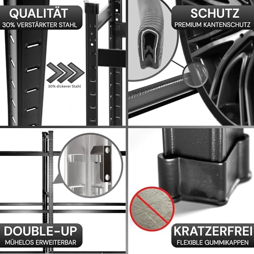 ALL Premium Reifenregal 18 Reifen 200x150x40cm Schwarz – 250 kg Traglast, Reifenregal 16 Reifen, Reifenständer & Reifenhalter – Felgenbaum Garagen Zubehör für Garage & Lager