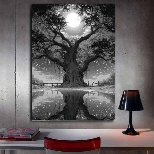 Affiche lune noir et blanc decoration murale salon chambre 60x80 - 3