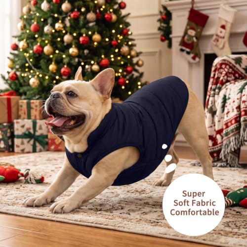 Image of JoyDaog Fleece Lined Dog Jacket for Medium Dogs,Winter Dog Coat,Blue XL | Warm Windproof Dog Vest for Cold Weather,Soft Cozy Doggie Clothes for Medium Dog Breeds,Outdoor Daily Walk,Snow Play