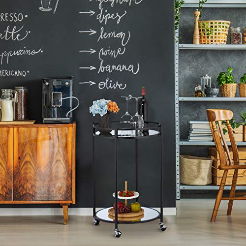 Relaxdays 10031632 Chariot Cuisine, Rond, desserte avec 2 étages, Acier, Bar Roulant avec 4 roulettes, métal, 75 x 50 cm, Noir - Image 6