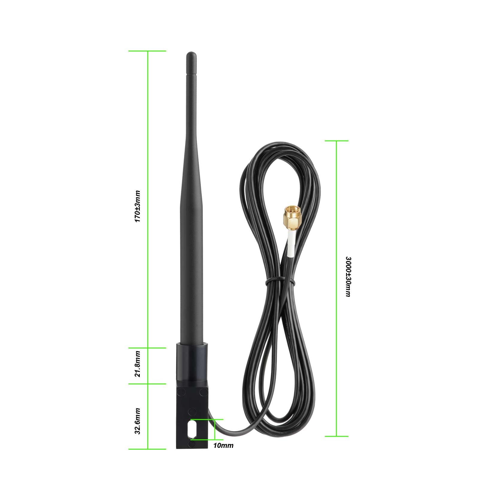 Superbat Antenna Esterna 4G LTE Maschio SMA 5dBi 698-2700MHz Cavo RG174 3m 50Ω Impermeabile Omnidirezionale e Supporto di Montaggio per Router, Gateway, Modem e Telecamere di Sorveglianza Cellulari