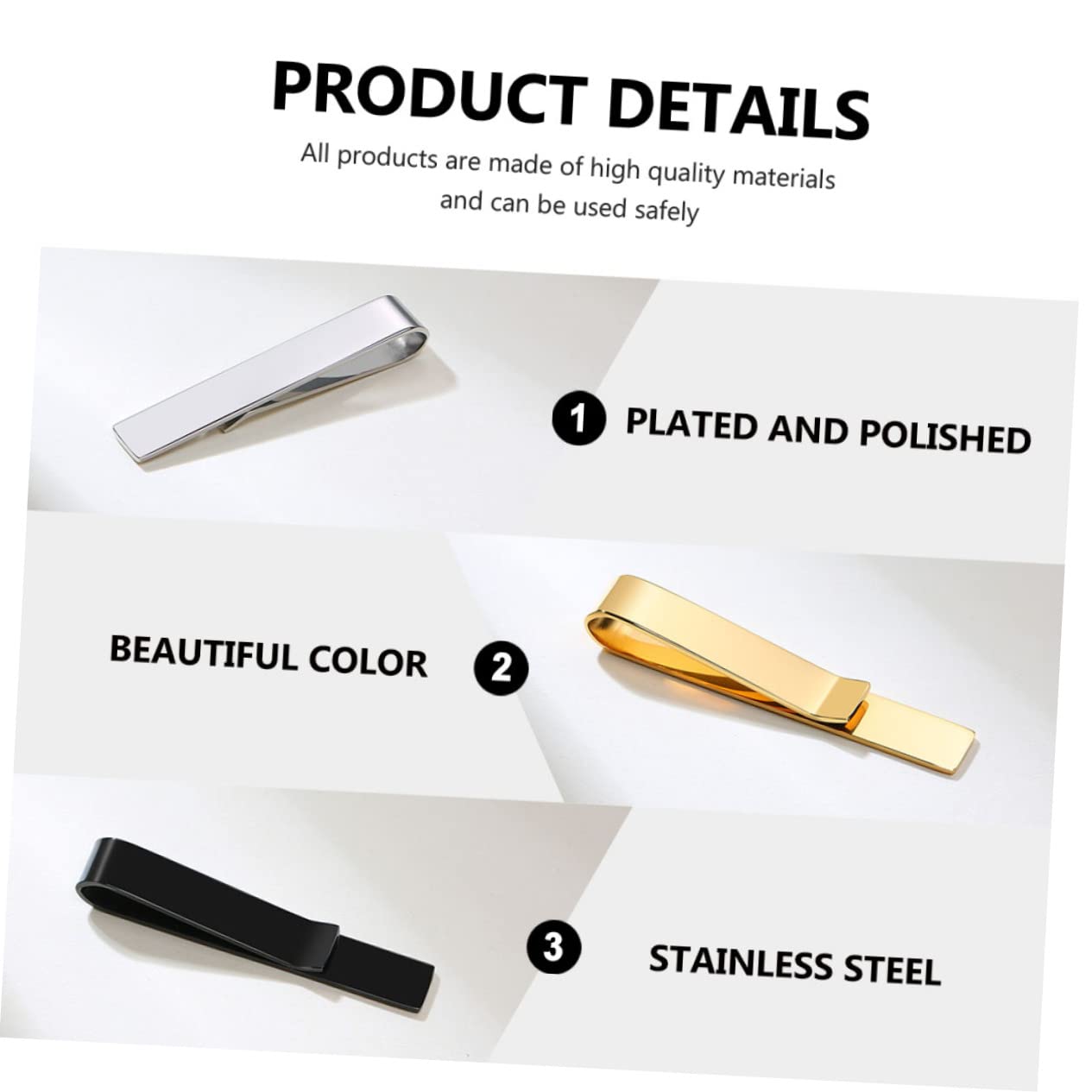 GALPADA 9piezas Clip De Corbata De Inoxidable Simple Pasadores De Necktie Para Hombres Accesorios De Negocios Para Camisas y Trajes Formales