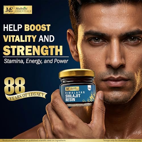 Image of Multani Essentials Himalayan Shilajit Resin 10g with Ashwagandha, Gokhru, Haldi, Safed Musli | Stamina, Energy, and Power | Supports Rejuvenation | More Than 70% Fulvic Acid | 10 gm