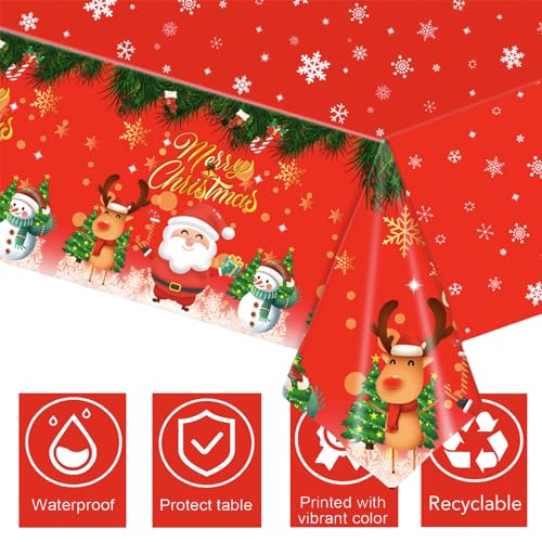 Mienocol 2PCS Large Red Xmas Tablecloth, 137 * 274cm Rectangle Plastic Table Cover for Christmas Party Winter Holiday Decorations - Image 3