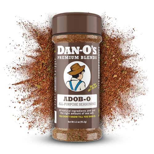 Dan-O's Adob-O Seasoning, 3.3 oz Bottle, All Purpose Seasoning for Chicken Wings, Pork, Brisket, Tacos and More, Sugar Free, Zero Calorie, Use this Spice Blend to Craft a Marinade, Dry Rub or Sauce