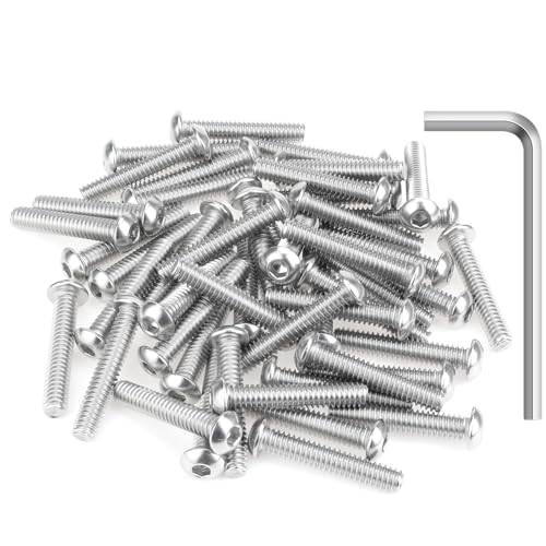 Image of 50 Pieces 1 /4-20 x 1-3 /8 inch Button Head Socket Cap Screws Bolts, HELIFOUNER 304 Stainless Steel (18-8) Screws, Bright Finish, Fully Threaded