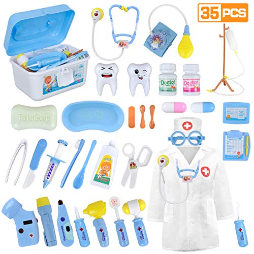 LOYO Medical Kit for Kids - 35 Pieces Doctor Pretend Play Equipment, Dentist