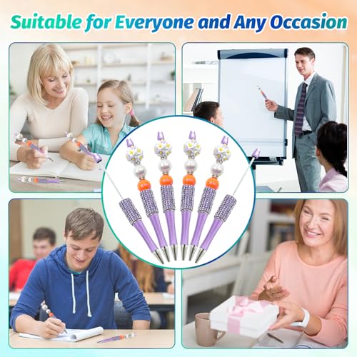 Image of 150 Pcs DIY Diamond Beadable Pen Kit - 50 Plastic Rhinestone Beaded Pens Bulk with Refills & Bags - Fancy Cute Glitter Pens for Crafting, Students & Teachers - School Supplies (Purple)