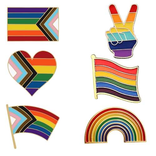Esshogo 6pcs Gay Pride Pins, Pins Anstecker Regenbogen Broschen, Homosexuell Stolz Broschen, Progress Flag Anstecknadel, Brosche Flagge, Pride Brosche, Pin Regenbogen Flagge stolz für Kleidung und Bla