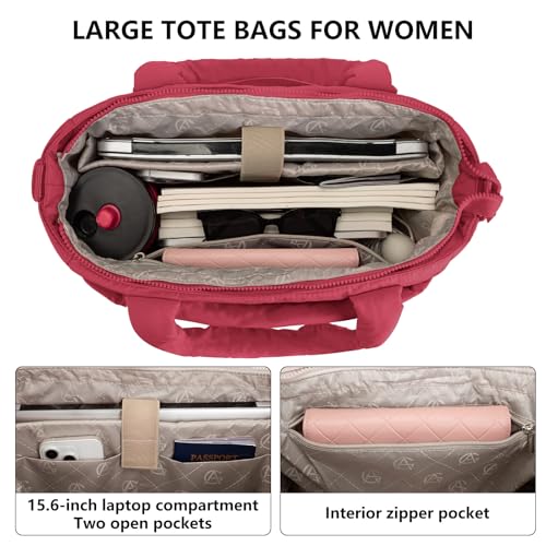 Image of Puffer Tote Bag for Women Quilted Nurse Bag Lightweight Work Bag for Teacher Travel Handbag with Multiple Pockets