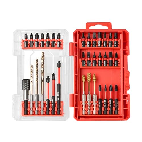 YOSIGHT 35Pcs Impact Ready Driver Bits Set with a Storage Case, 28 Magnetic Screwdriver Bits, 3 Hex HSS Drill Bits, 3 Burrs, Magnetic Quick Change Chuck, for Power Screwdrivers, Electric Drill Drivers