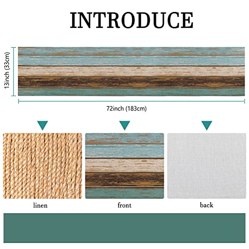 Hanrunsi Table Runner Modern Living Room Spring Place Mats Green Blue Grey Planks Barn Table Mats Runner Set for Dining Table Party Wedding Linen 33 x 183 cm - Image 2