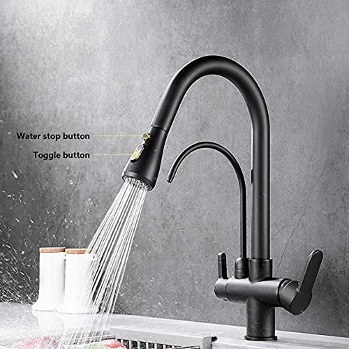 Robinet d'eau potable et de cuisine noir résistant au calcaire avec douchette - 5