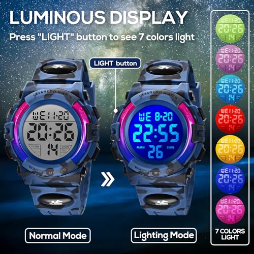 Image of Kids Watch,Boys Watch for 3-15 Year Old Boys,Digital Sport Outdoor Multifunctional Chronograph LED 50 M Waterproof Alarm Calendar Analog Watch for Children with Silicone Band,Kids Gift