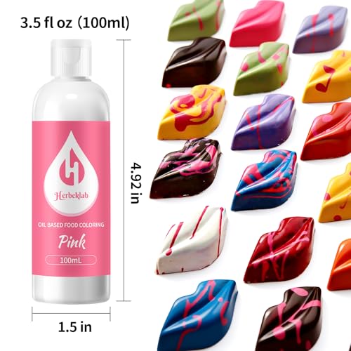 Image of Pink Oil Based Food Coloring for Chocolate - Herbeklab 100ml Professional Concentrated Oil Food Dye for Candy Melts, Chocolate, Cake Pops, Strawberries & Baking