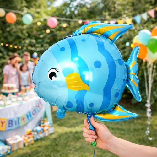 Image of Rozi Decoation Blue Fish Shape Aluminium Foil Balloon for Birthday Parties Decoration, Ocean Theme Party Decor Balloon for Kids Celebration & Baby Shower Pack of 1 Pcs