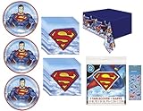 Superman Birthday Party Supplies Bundle includes 24 Paper Plates 9', 32 Napkins, 1 Plastic Table Cover