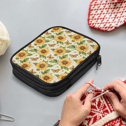 Image of Sunflower Crochet Hook Case Portable Knitting Needle Case without Hooks and Accessories Knitting Needle Organizer for Crochet Hooks, Knitting Needles,Knitting Crochet Supplies