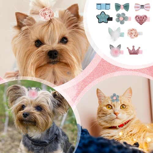 10 Pcs Small Dog Hair Clips, Dog Hair Bows, Puppy Hair Barrettes, Pet Hair Accessories, Puppy crown accessories, flower accessories, heart accessories, Hairpin Cat Topknot, Beauty Accessories(Ten Styl - Image 3