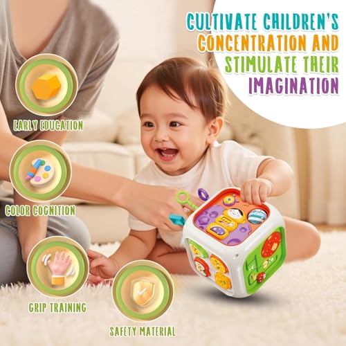 Image of PLUSPOINT 6in1 Baby Busy Activity Cube for Kids Montessori Educational Learning Cube Toys for Infants & Toddlers, Shape Sorter Toy for Toddlers 1 2 3 Year Old Boys Girls
