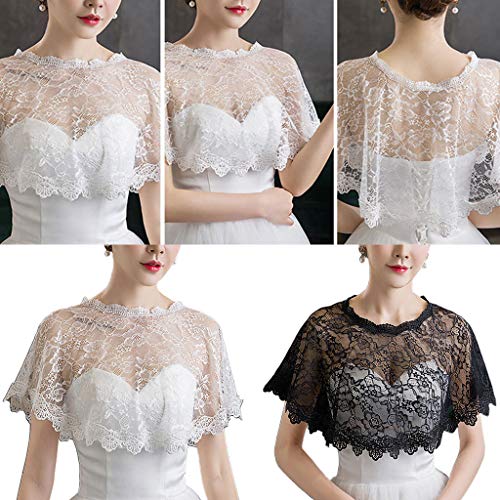 Wedding Shawl Women Embroidery Floral Lace Cape Wedding Bridal Prom Shawl Shrug Shoulder Cover, 33cm, White2